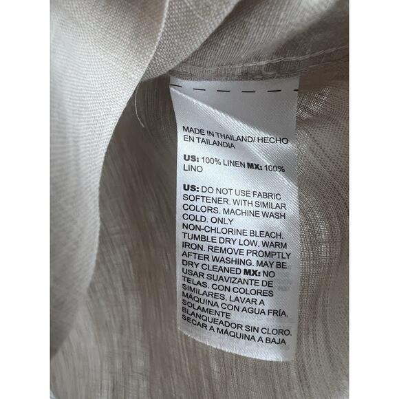 Chicos Taupe 3/4 Sleeve Linenbitton Down Collared Shirt Size 12 (2) - Picture 4 of 4